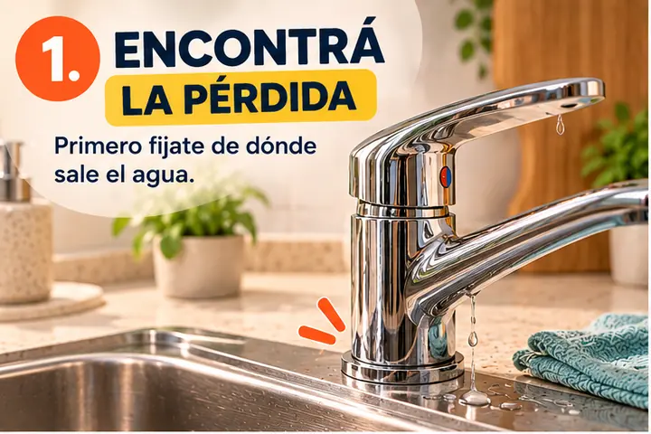 Canilla con pérdida de agua y zonas que conviene revisar para encontrar el problema