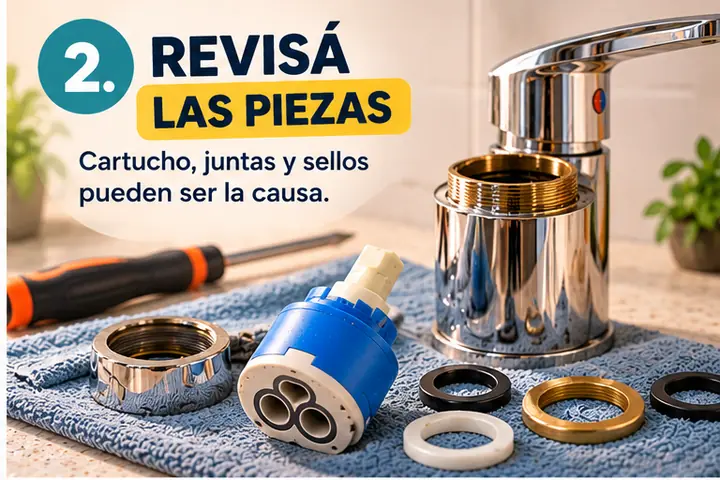 Canilla con piezas y zonas que pueden acumular sarro y suciedad