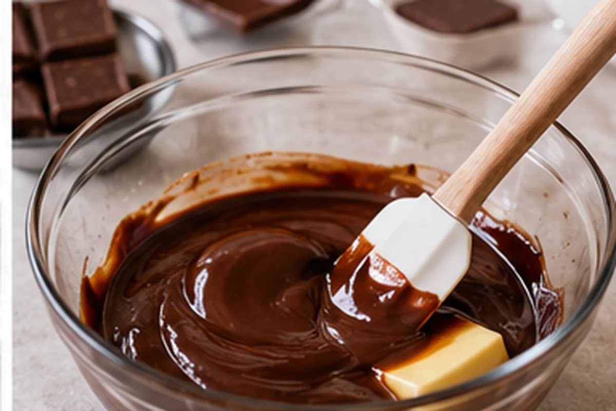Chocolate y manteca derretidos para preparar brownie