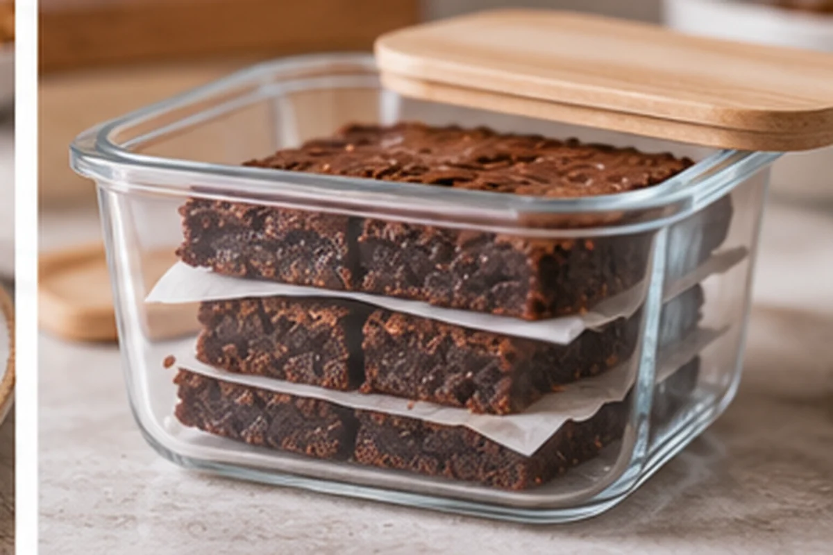 Brownie casero conservado en un recipiente hermético