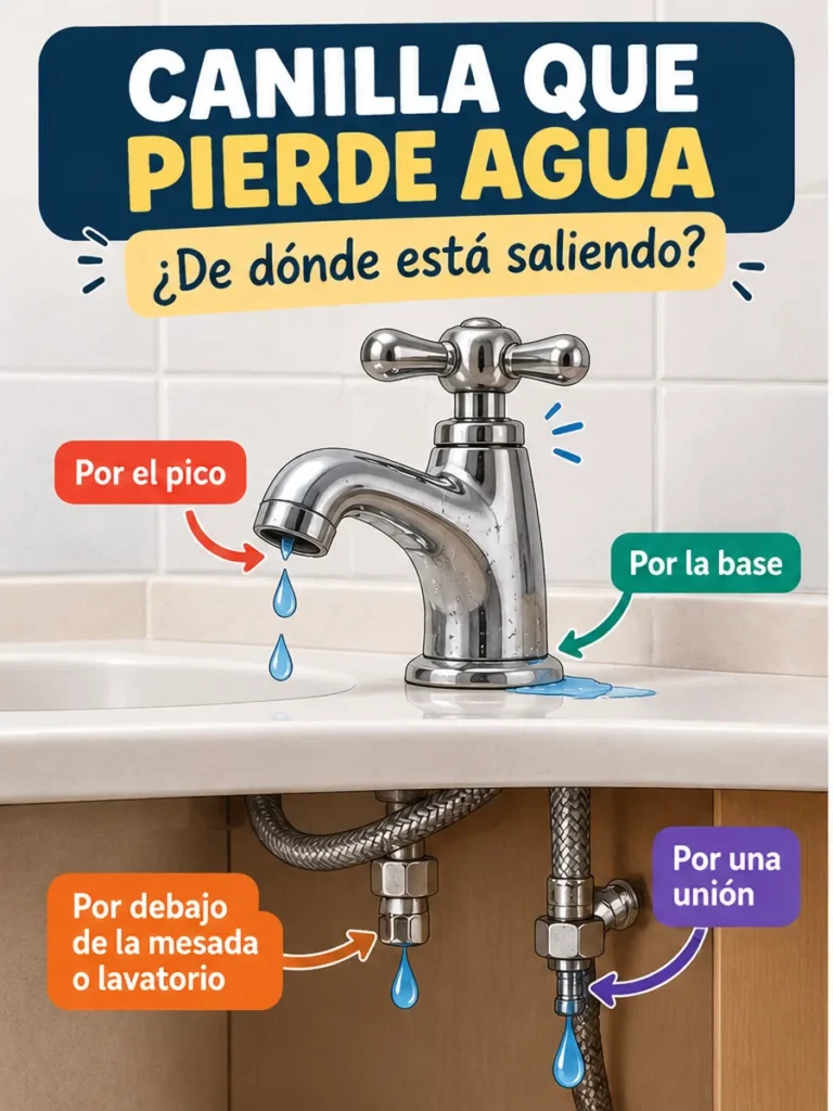Canilla que pierde agua: cómo saber de dónde sale y qué puede estar fallando Canilla que pierde agua por el pico, la base, debajo del lavatorio y una unión