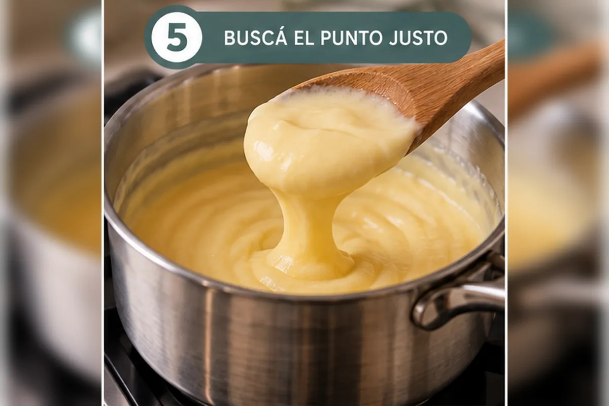 Crema pastelera espesa y cremosa en el punto nappe