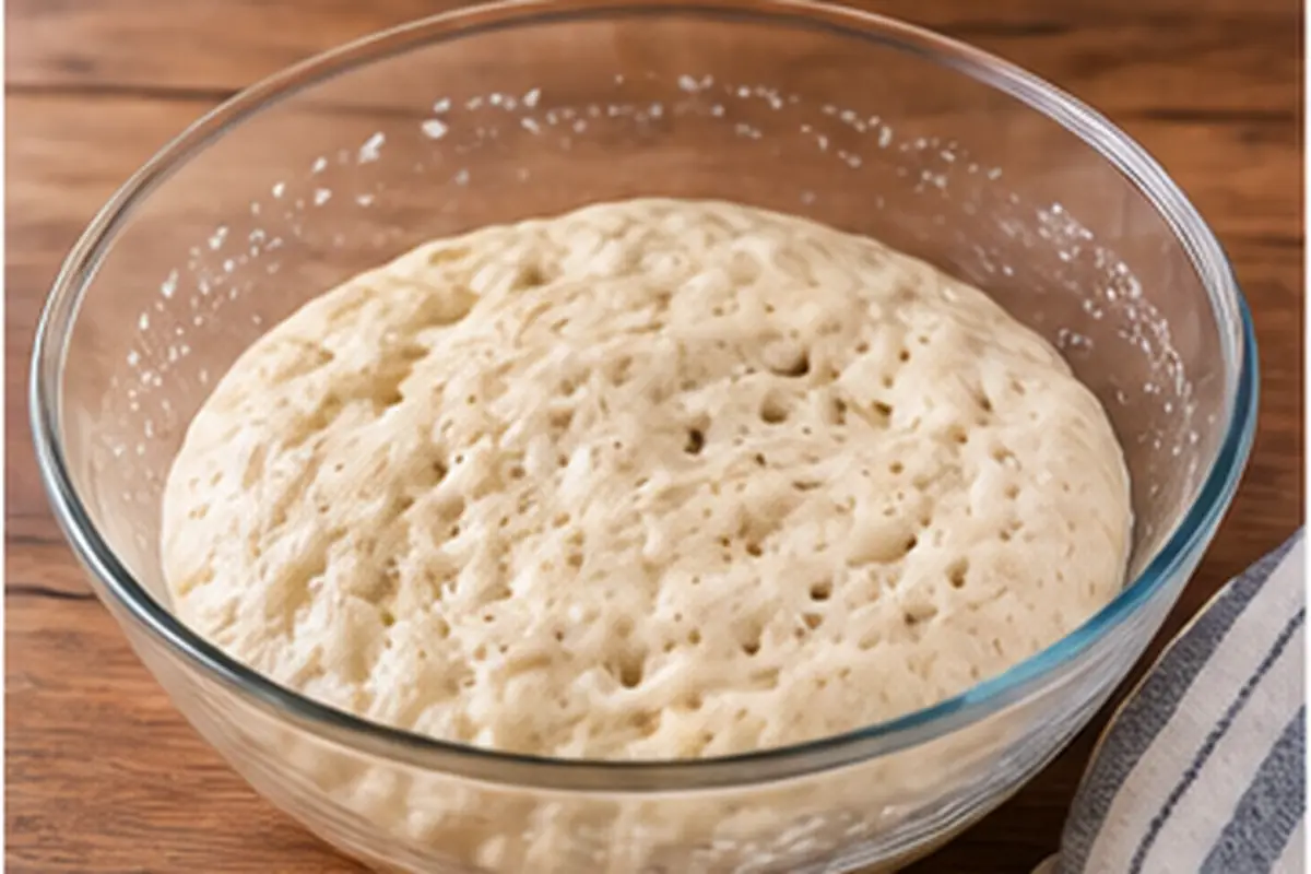 Masa de focaccia en levado, lista para estirar
