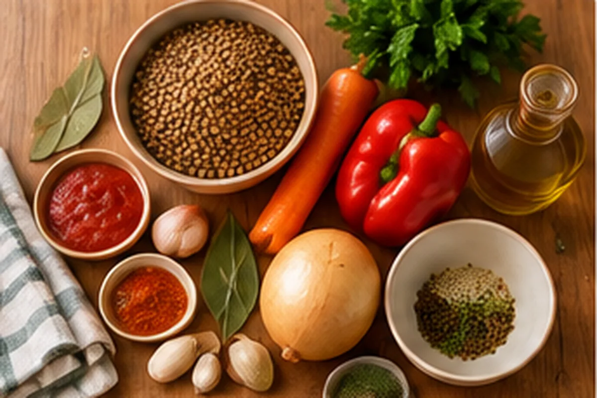 Ingredientes para hacer guiso de lentejas: lentejas, verduras y condimentos