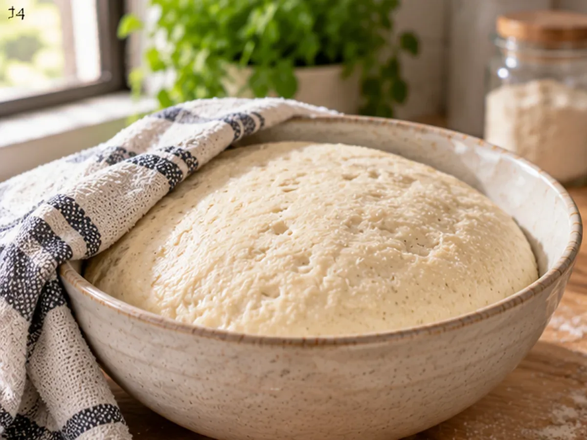 Masa de pan casero después del primer levado