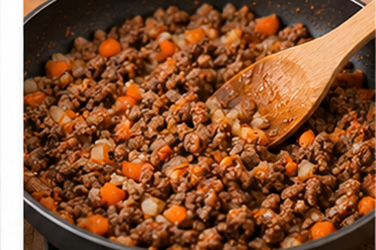 Carne picada con cebolla y verduras para pastel de papa