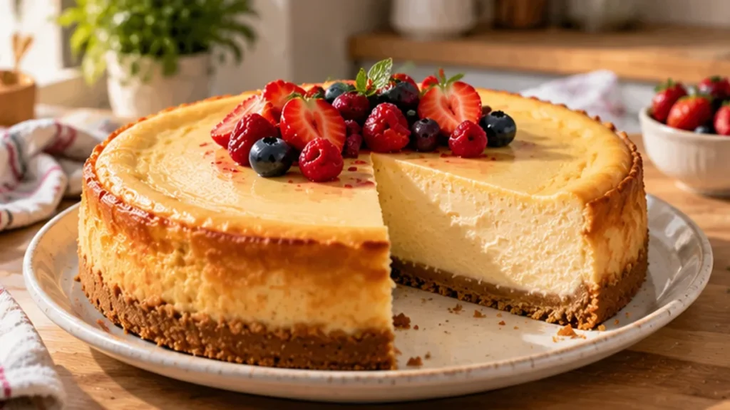 Cheesecake casero cremoso con frutos rojos
