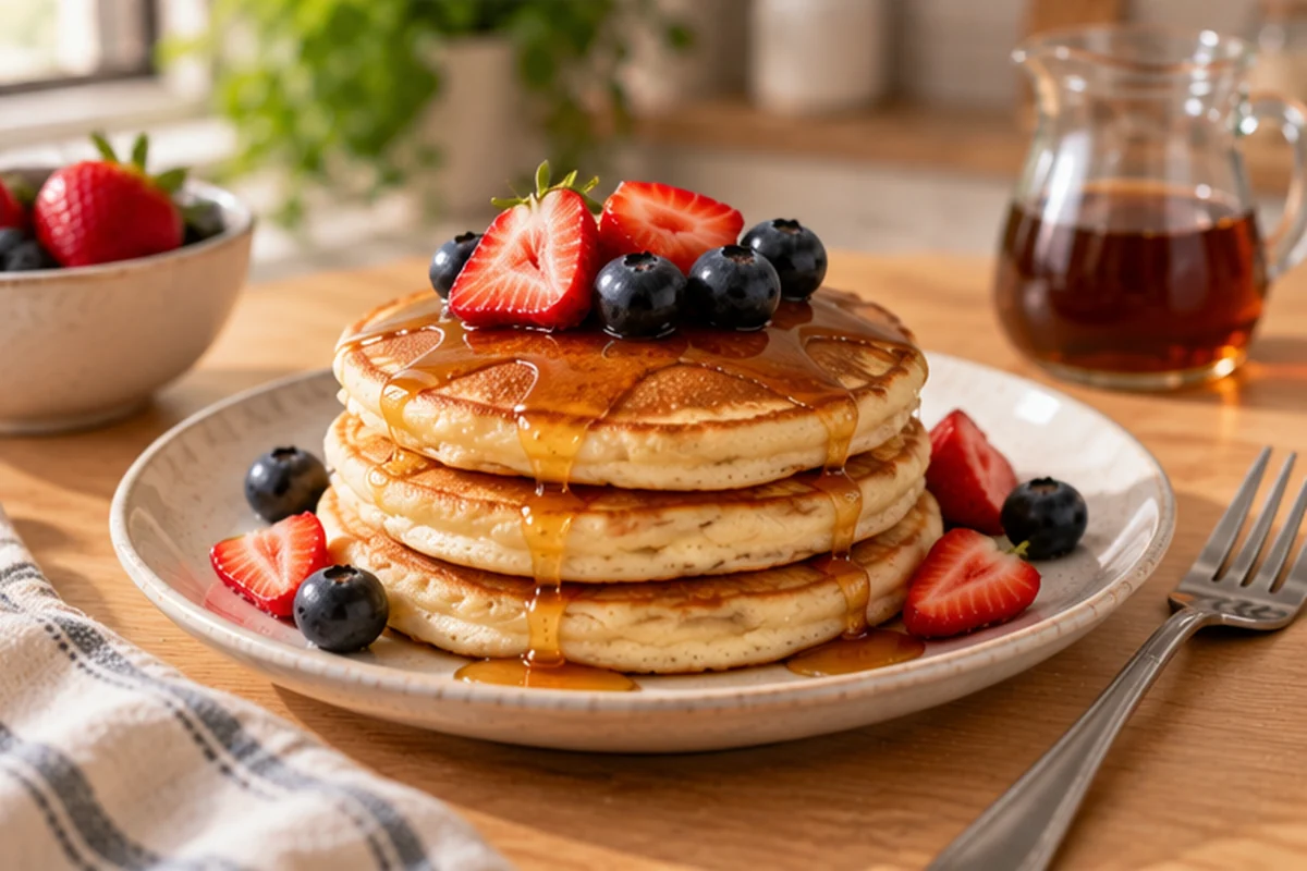 Receta de hot cakes fáciles y esponjosos Porción de hot cakes caseros esponjosos