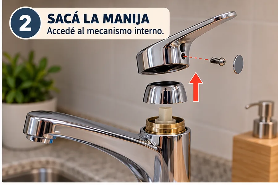 Sacar la manija de una canilla monocomando para acceder al mecanismo interno