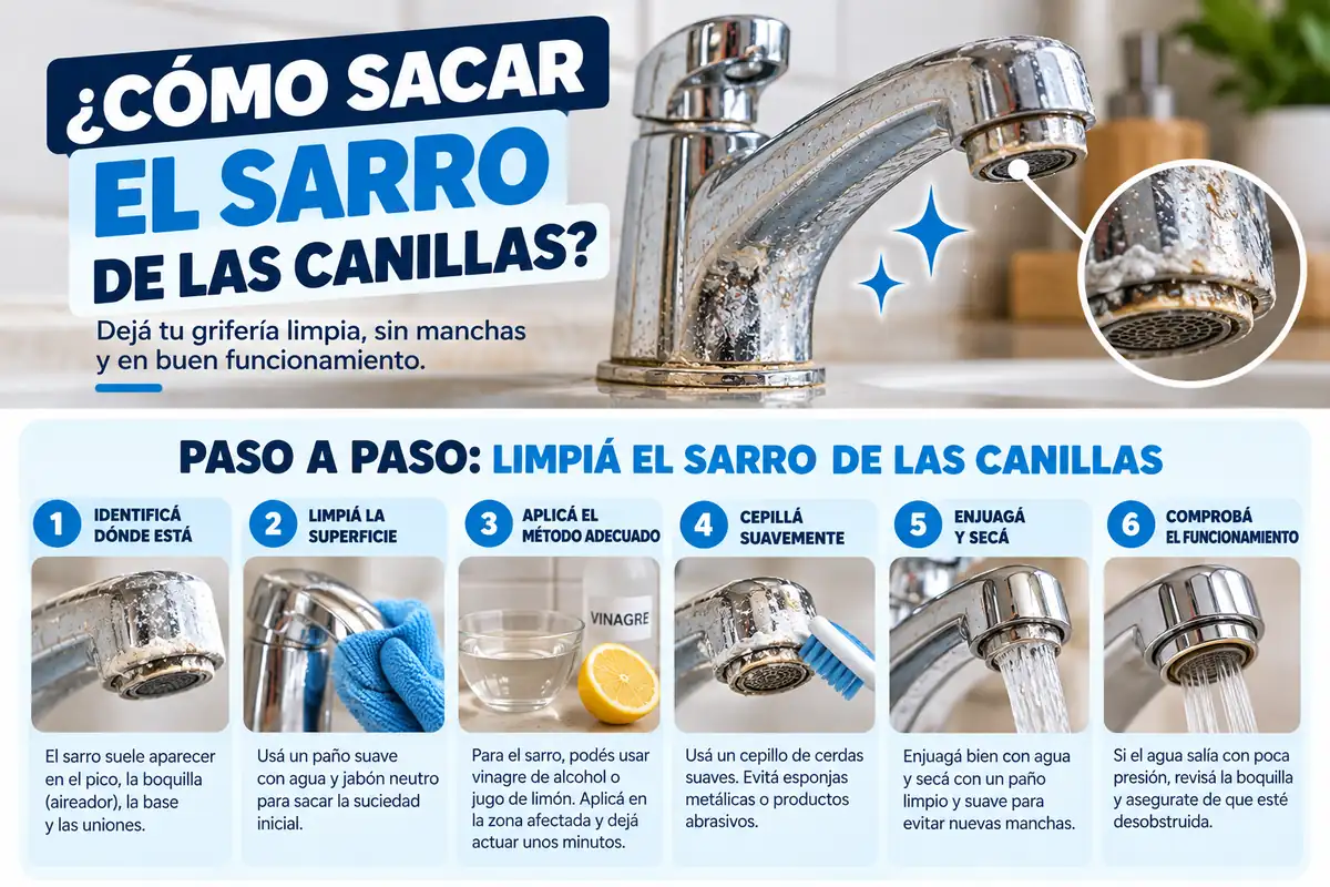 Canilla con sarro acumulado en la superficie y la boquilla