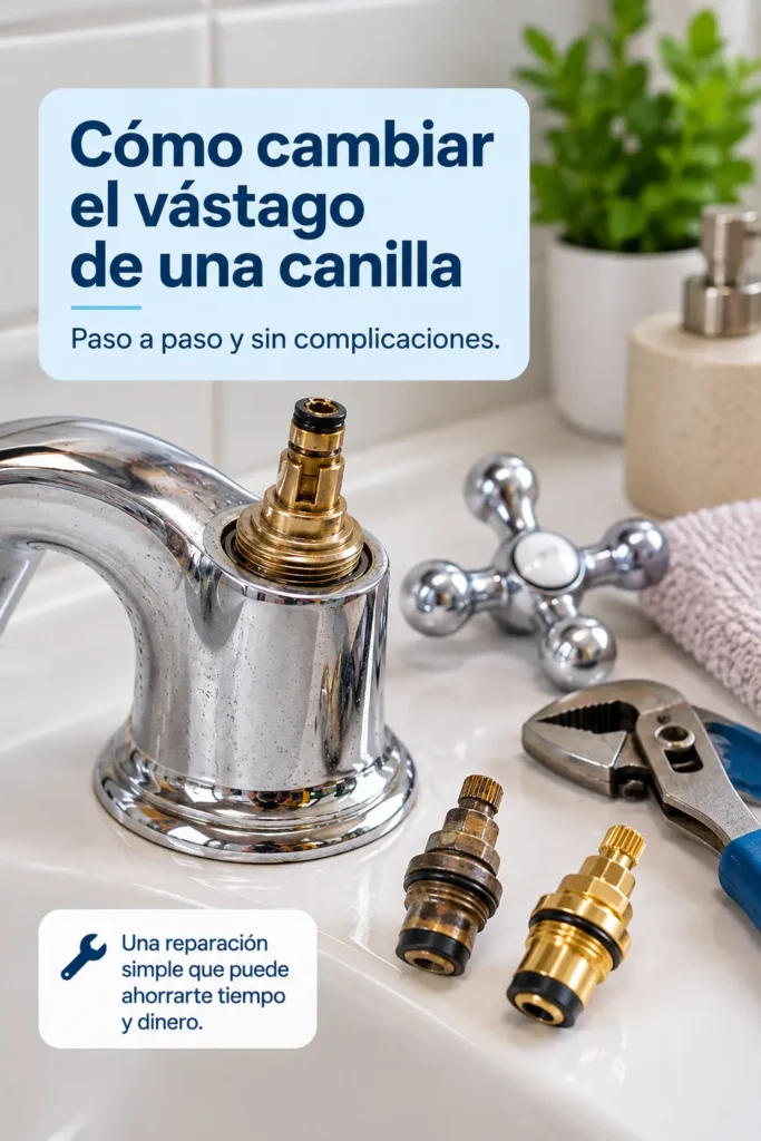 Cómo cambiar el vástago de una canilla Vástago de una canilla junto a herramientas de plomería